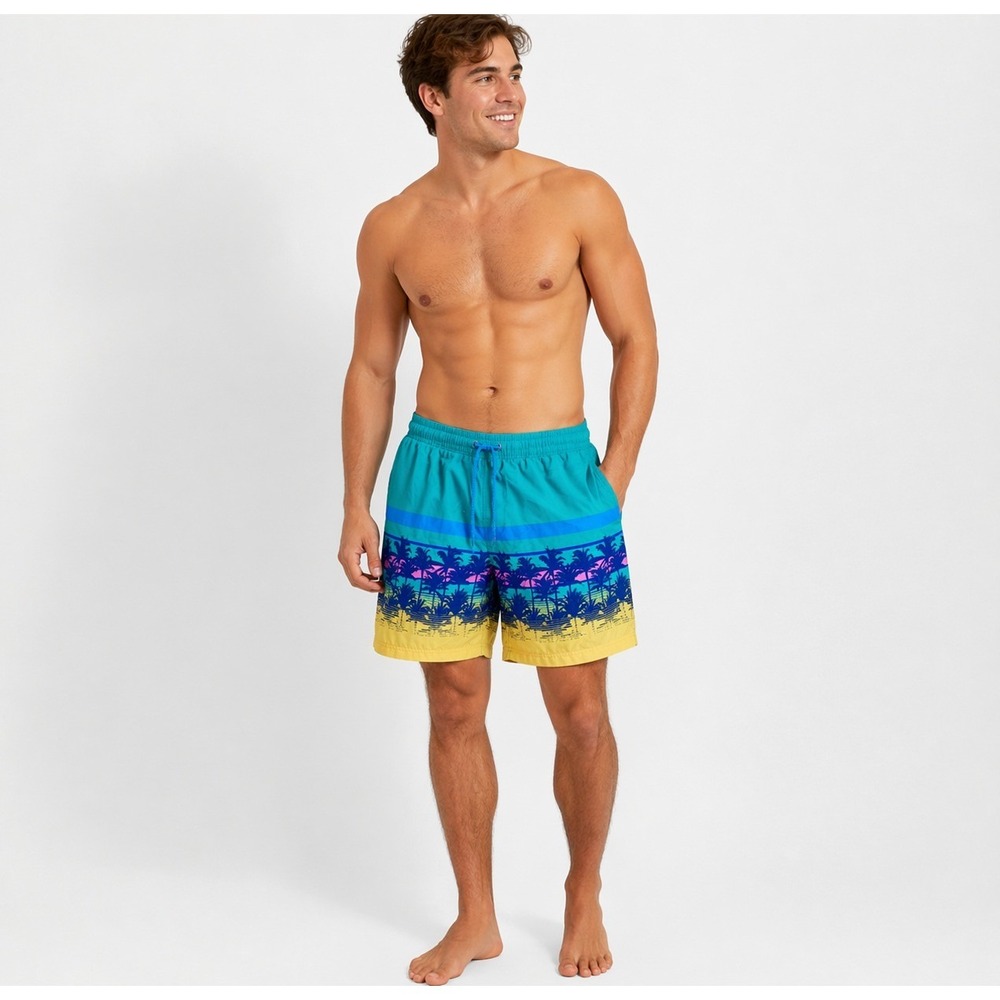 Club Room Swim Trunks Mens XL Tropical Palm‎ Beach Aloha Resort Vacation Blue